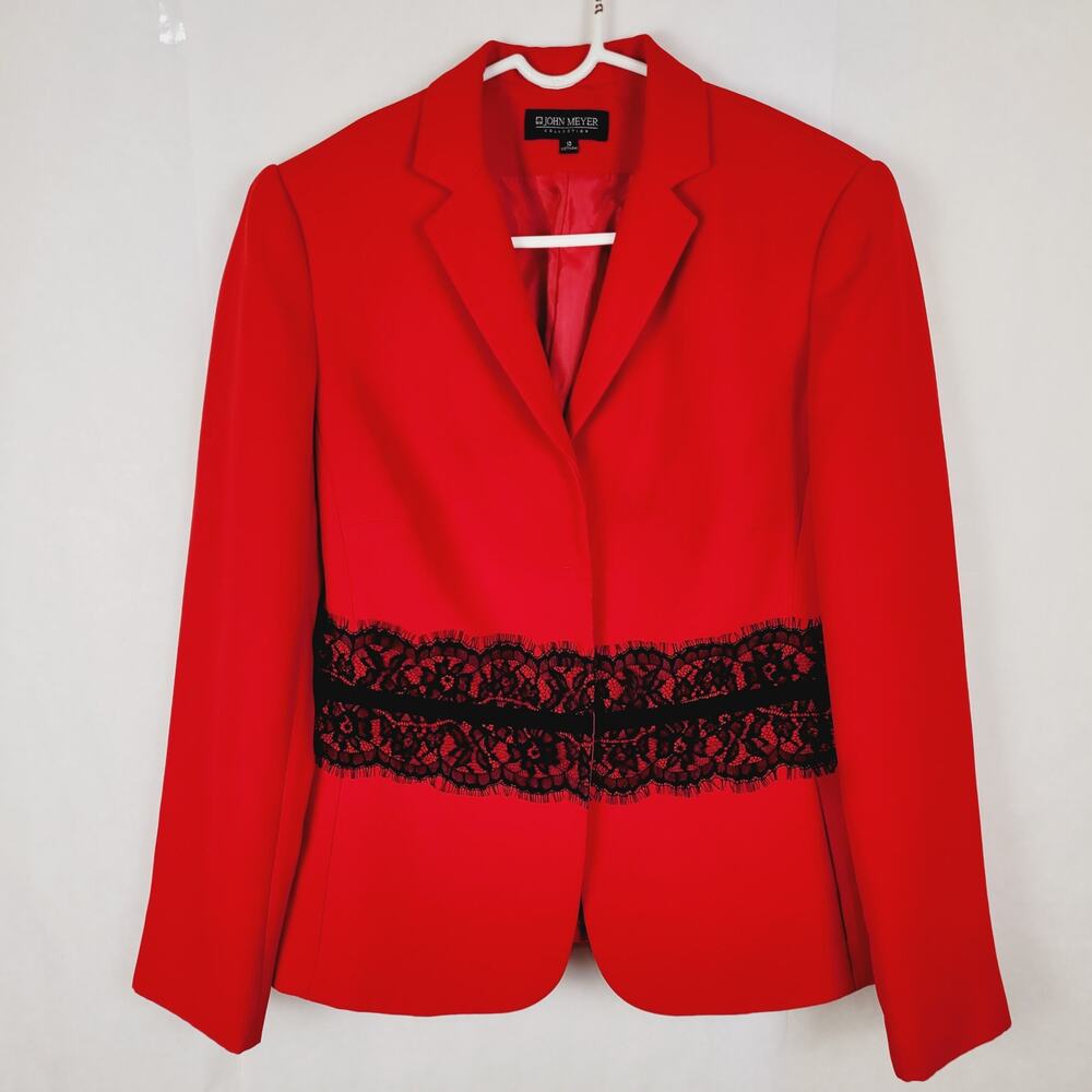 John Meyer Collection red black lace tailored blazer jacket Sz 10 Romantic